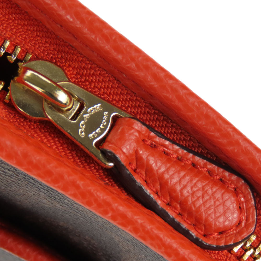 COACH Shoulder Bag F34938 Leather, PVC coated canvas Brown Signature Women Used Authentic