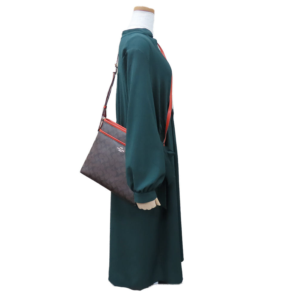 COACH Shoulder Bag F34938 Leather, PVC coated canvas Brown Signature Women Used Authentic