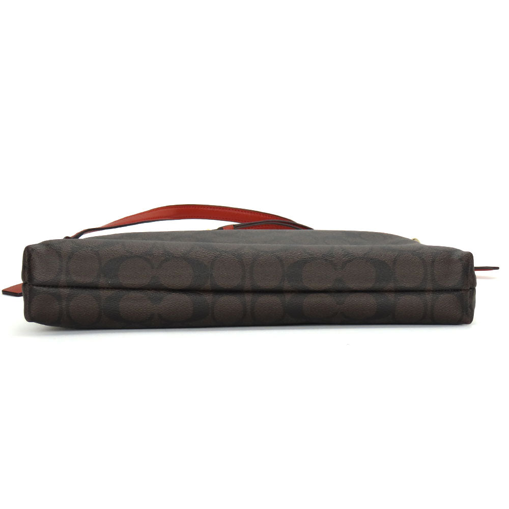 COACH Shoulder Bag F34938 Leather, PVC coated canvas Brown Signature Women Used Authentic