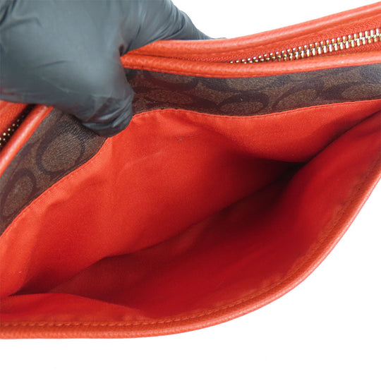 COACH Shoulder Bag F34938 Leather, PVC coated canvas Brown Signature Women Used Authentic