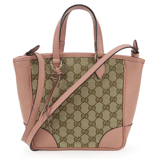 GUCCI Handbag 449241 Leather, GG canvas pink Women Used Authentic