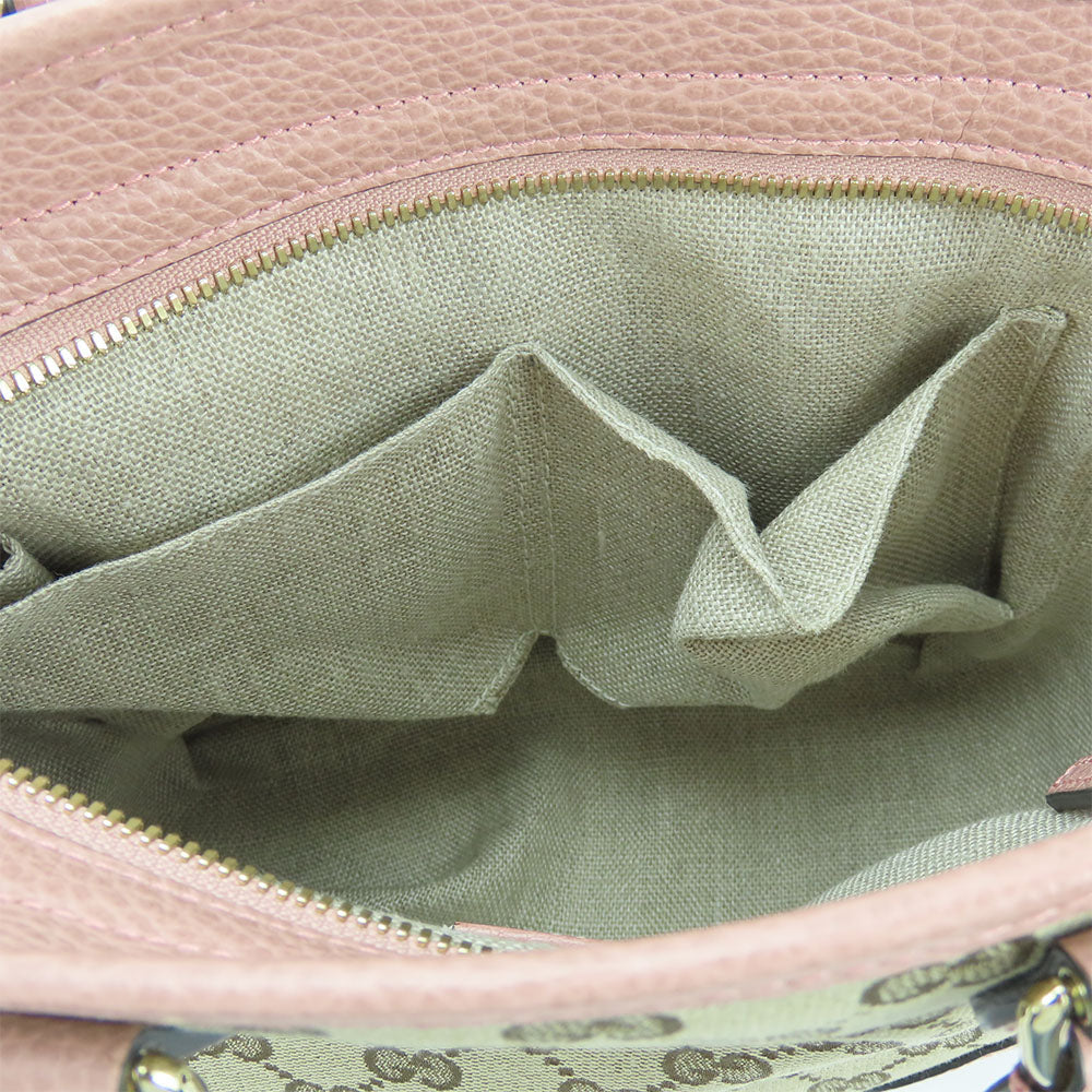 GUCCI Handbag 449241 Leather, GG canvas pink Women Used Authentic