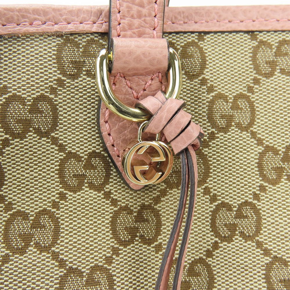 GUCCI Handbag 449241 Leather, GG canvas pink Women Used Authentic