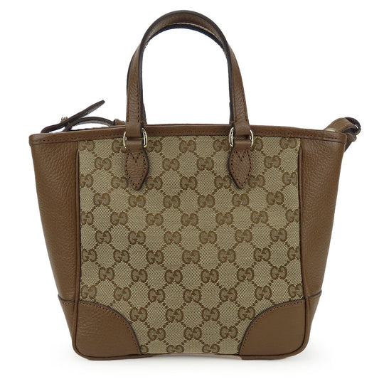 GUCCI Handbag 449241 Leather, GG canvas Brown Women Used Authentic