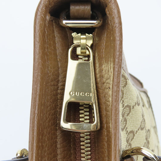 GUCCI Handbag 449241 Leather, GG canvas Brown Women Used Authentic