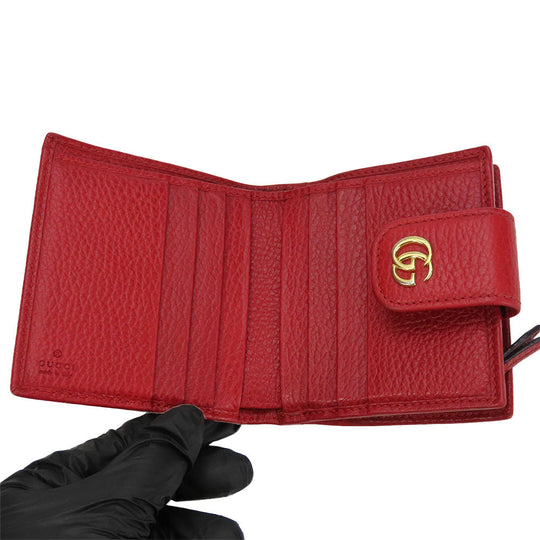 GUCCI Bifold Wallet 523193 leather Red GG Marmont Women Used Authentic