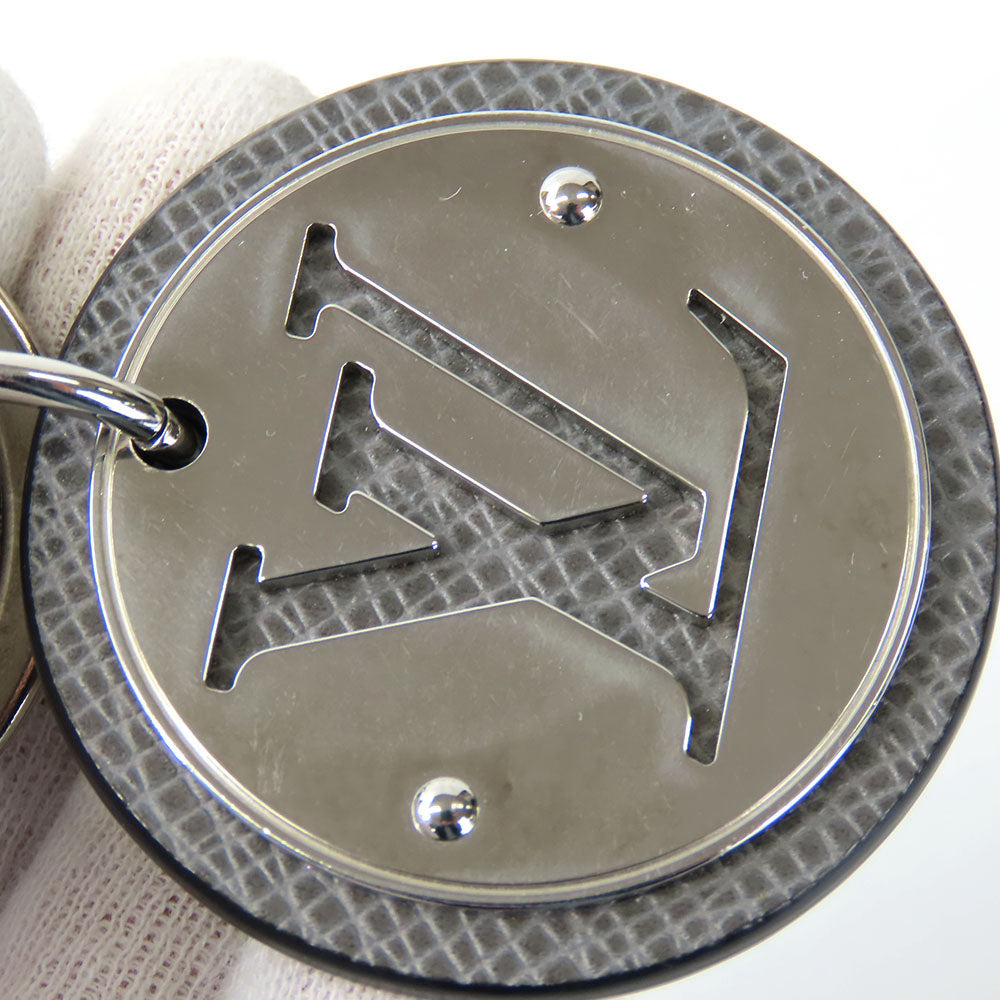 LOUIS VUITTON key ring M00477 Taiga, Metal gray Portocre LV Circle mens Used Authentic