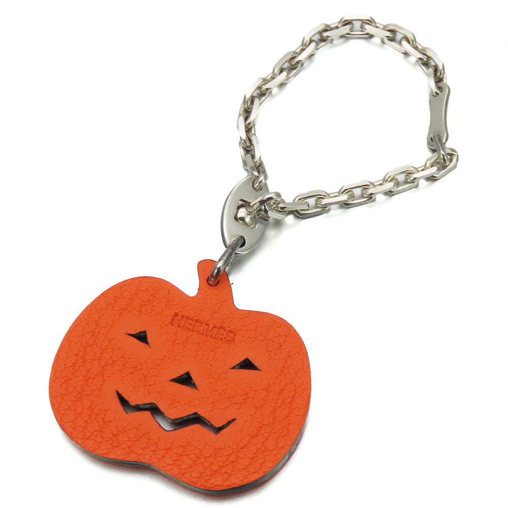 HERMES Bag charm leather Orange pumpkin