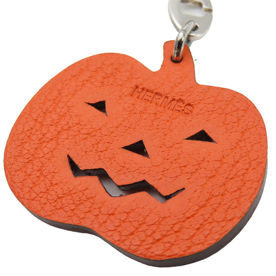 HERMES Bag charm leather Orange pumpkin
