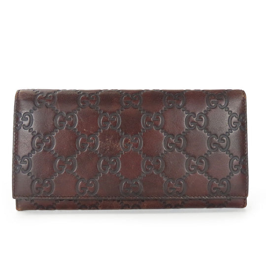 GUCCI Bifold Wallet 146229 Sima leather Dark brown Women Used Authentic