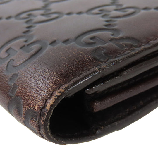 GUCCI Bifold Wallet 146229 Sima leather Dark brown Women Used Authentic