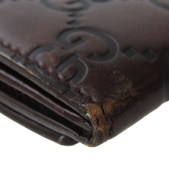 GUCCI Bifold Wallet 146229 Sima leather Dark brown Women Used Authentic