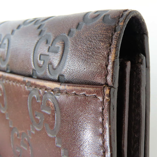 GUCCI Bifold Wallet 146229 Sima leather Dark brown Women Used Authentic
