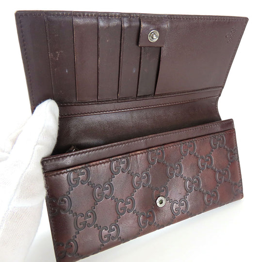 GUCCI Bifold Wallet 146229 Sima leather Dark brown Women Used Authentic