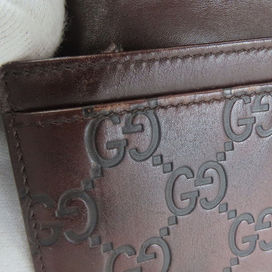 GUCCI Bifold Wallet 146229 Sima leather Dark brown Women Used Authentic