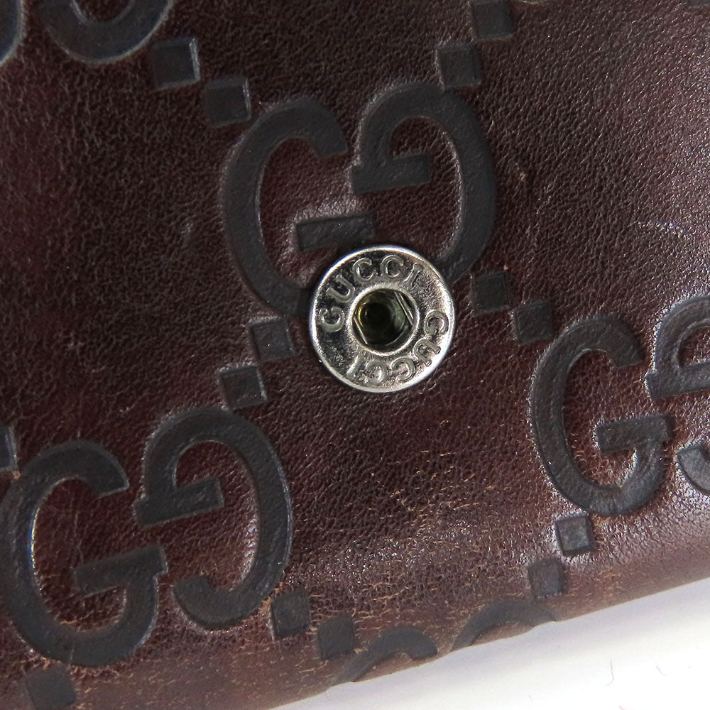 GUCCI Bifold Wallet 146229 Sima leather Dark brown Women Used Authentic