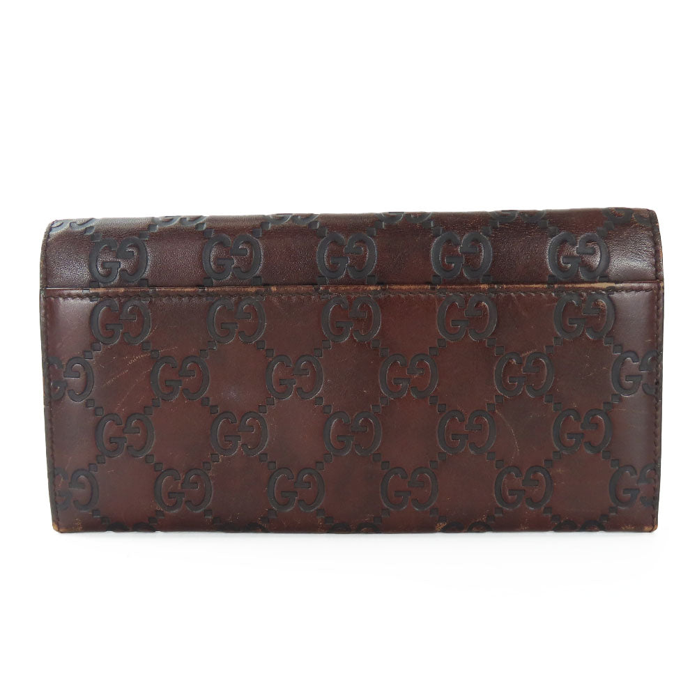 GUCCI Bifold Wallet 146229 Sima leather Dark brown Women Used Authentic