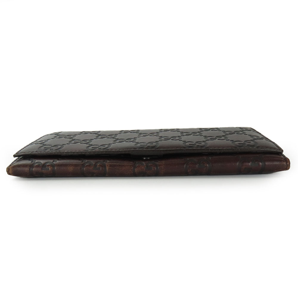 GUCCI Bifold Wallet 146229 Sima leather Dark brown Women Used Authentic