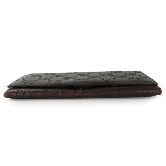 GUCCI Bifold Wallet 146229 Sima leather Dark brown Women Used Authentic
