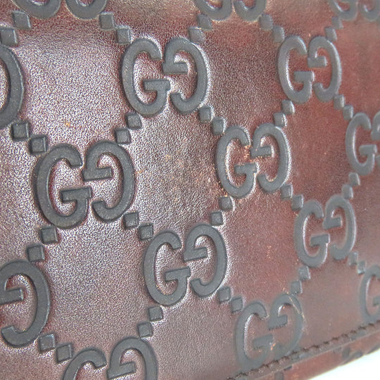 GUCCI Bifold Wallet 146229 Sima leather Dark brown Women Used Authentic
