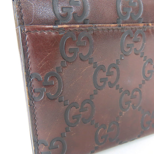 GUCCI Bifold Wallet 146229 Sima leather Dark brown Women Used Authentic