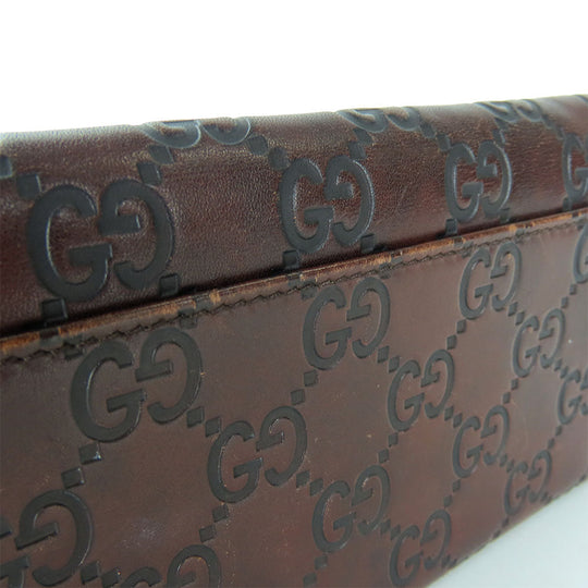 GUCCI Bifold Wallet 146229 Sima leather Dark brown Women Used Authentic