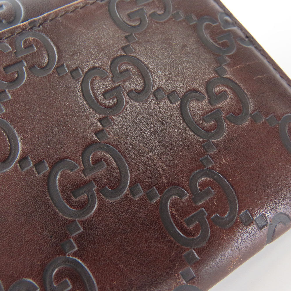 GUCCI Bifold Wallet 146229 Sima leather Dark brown Women Used Authentic