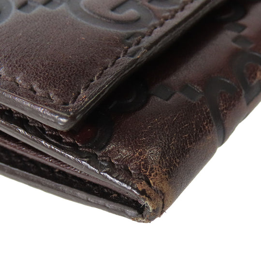GUCCI Bifold Wallet 146229 Sima leather Dark brown Women Used Authentic