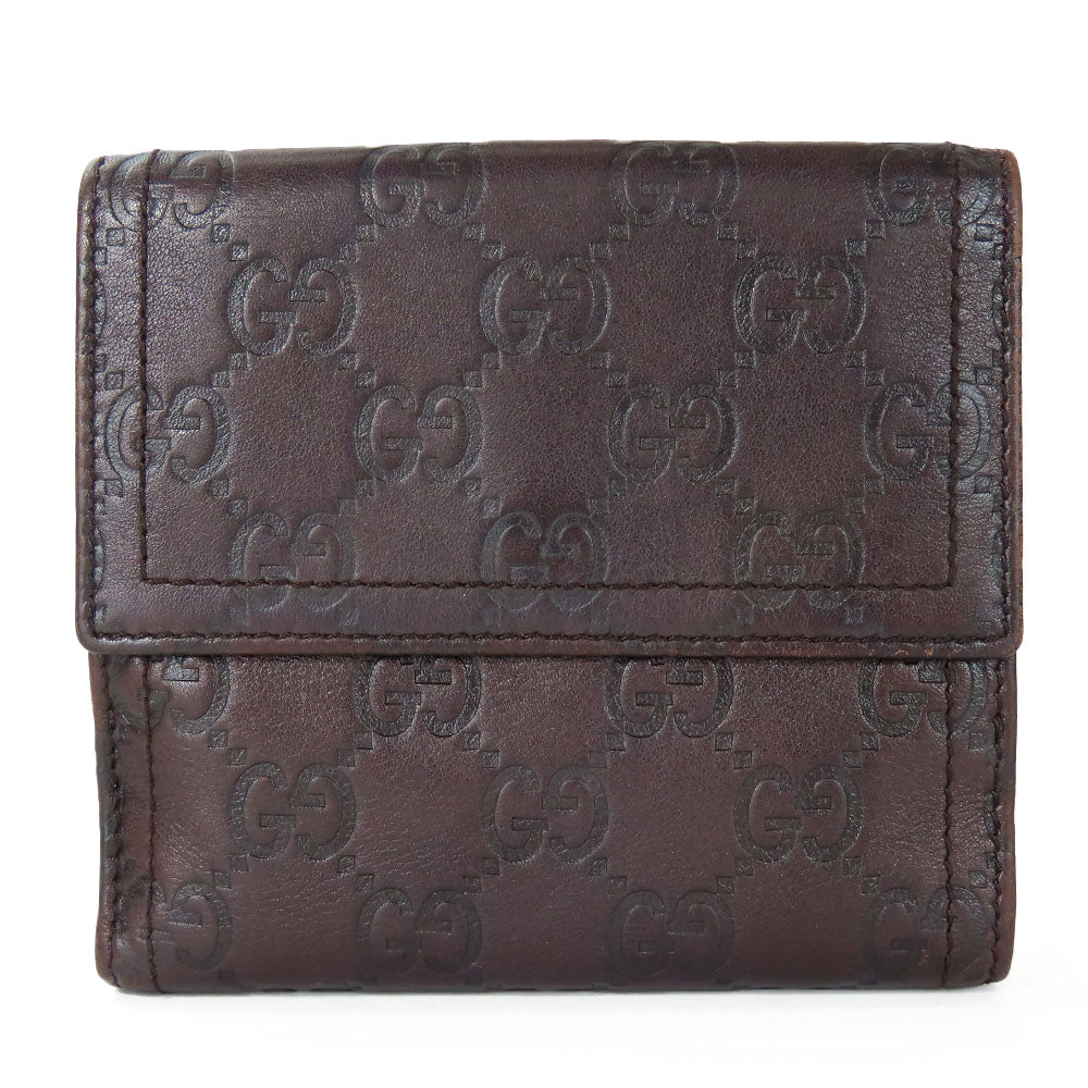 GUCCI Bifold Wallet 190349 Sima leather Dark brown Women Used Authentic