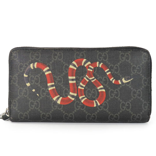 GUCCI Long Wallet Purse 451273 GG Supreme Canvas Black type Zip Around mens Used Authentic