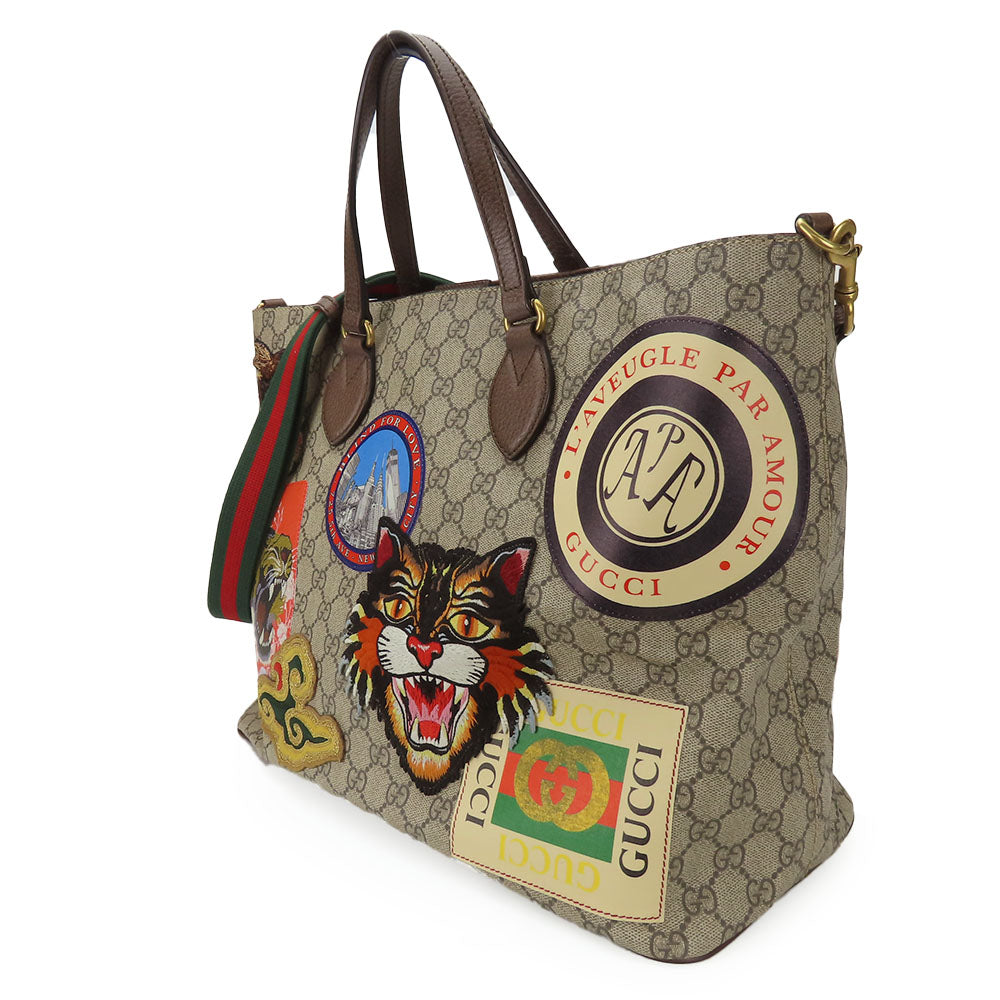 GUCCI Handbag 474085 GG Supreme canvas, leather beige Sherry line Courier unisex(Unisex) Used Authentic
