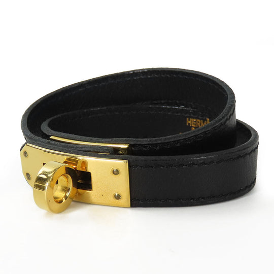 HERMES bracelet Leather, Metal black Kelly Women Used Authentic