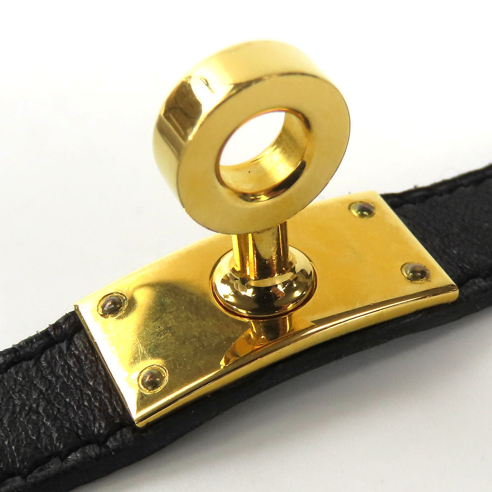 HERMES bracelet Leather, Metal black Kelly Women Used Authentic