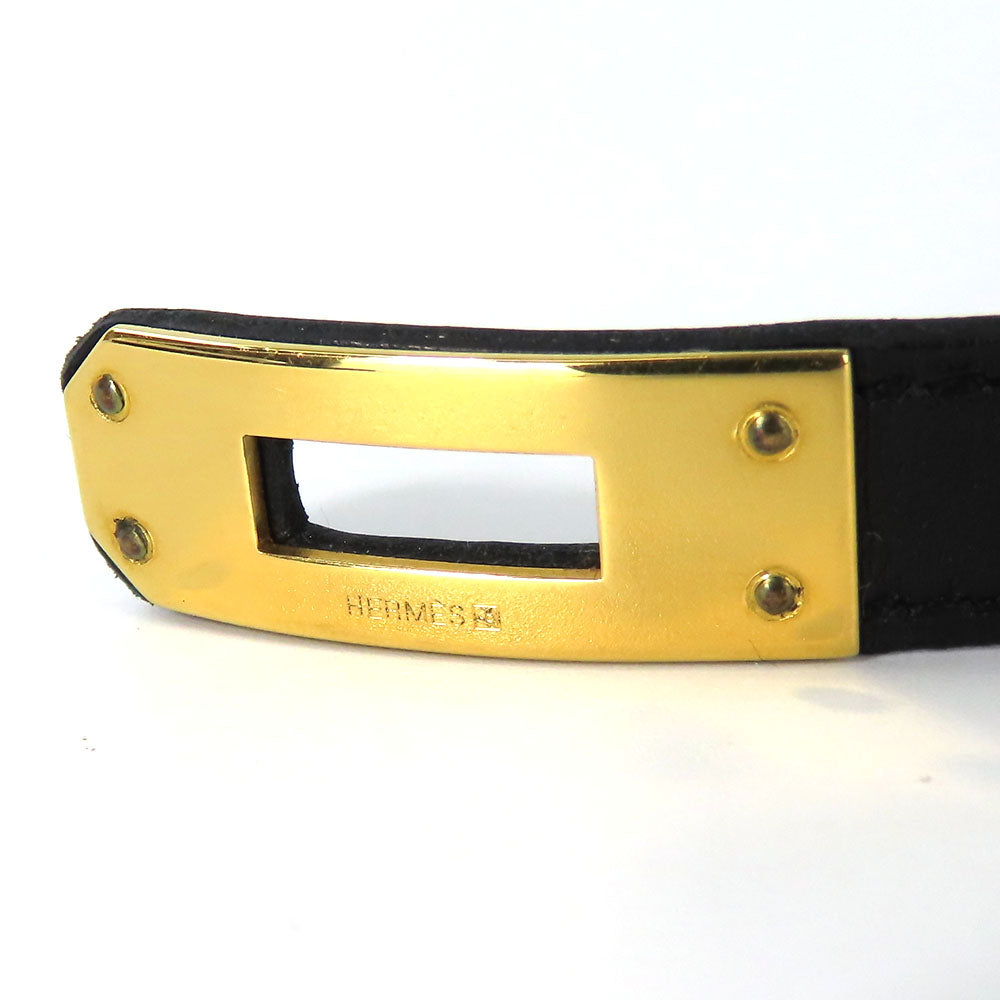 HERMES bracelet Leather, Metal black Kelly Women Used Authentic