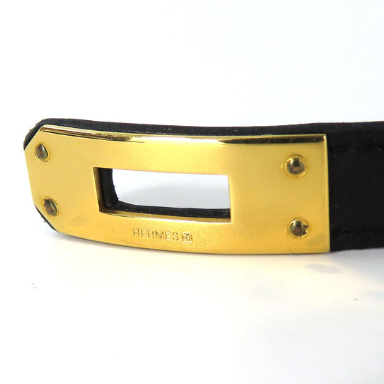 HERMES bracelet Leather, Metal black Kelly Women Used Authentic
