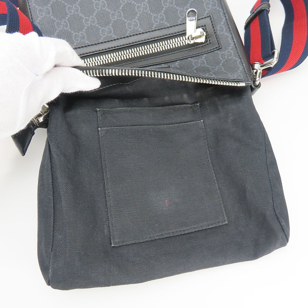 GUCCI Shoulder Bag 523599 GG Supreme canvas, leather black Small messenger bag mens Used Authentic