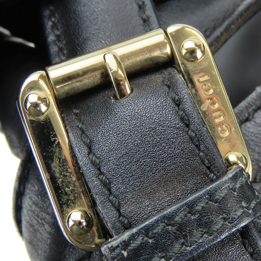 GUCCI Tote Bag 162094 leather black Newbrit Double G Women Used Authentic