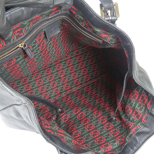 GUCCI Tote Bag 162094 leather black Newbrit Double G Women Used Authentic