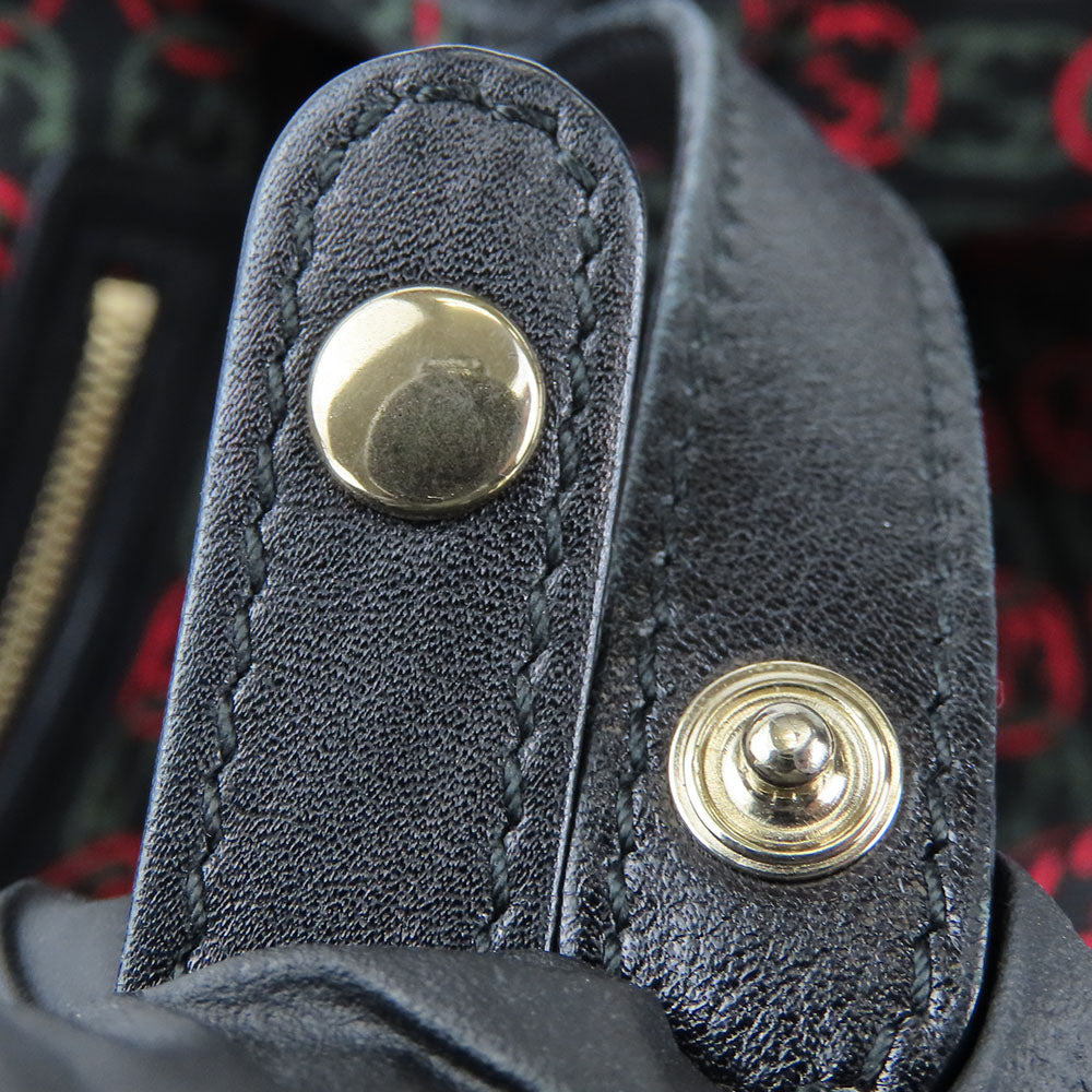 GUCCI Tote Bag 162094 leather black Newbrit Double G Women Used Authentic