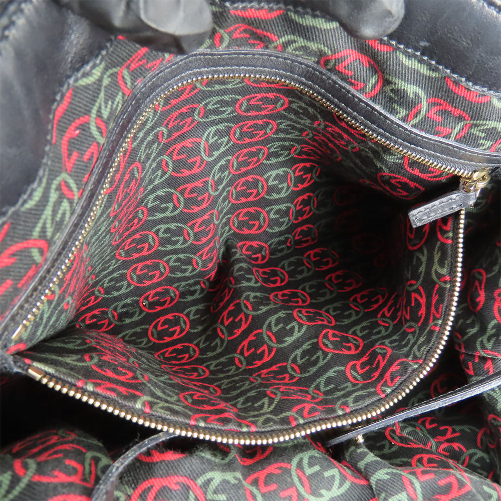 GUCCI Tote Bag 162094 leather black Newbrit Double G Women Used Authentic