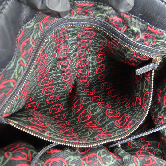 GUCCI Tote Bag 162094 leather black Newbrit Double G Women Used Authentic
