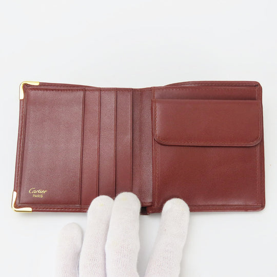 CARTIER Bifold Wallet Calfskin Bordeaux Must Line Women Used Authentic
