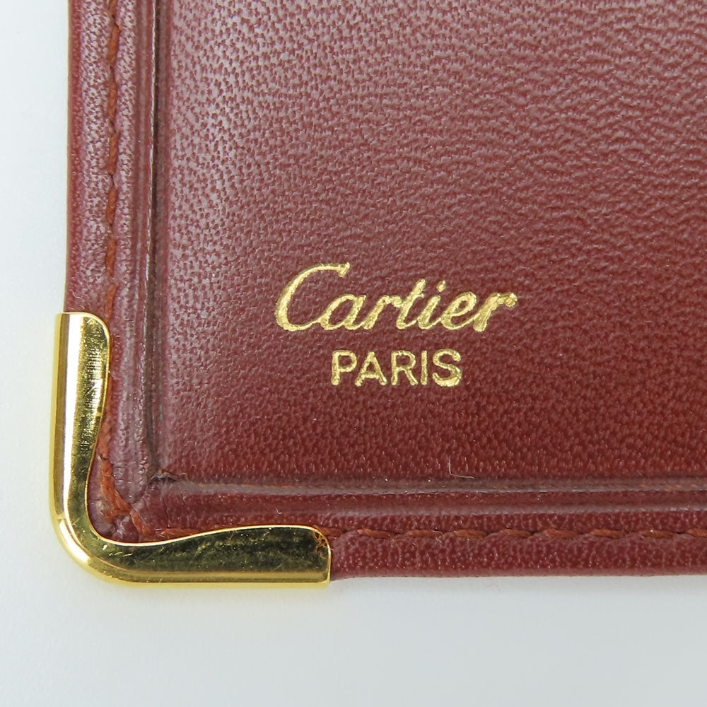 CARTIER Bifold Wallet Calfskin Bordeaux Must Line Women Used Authentic