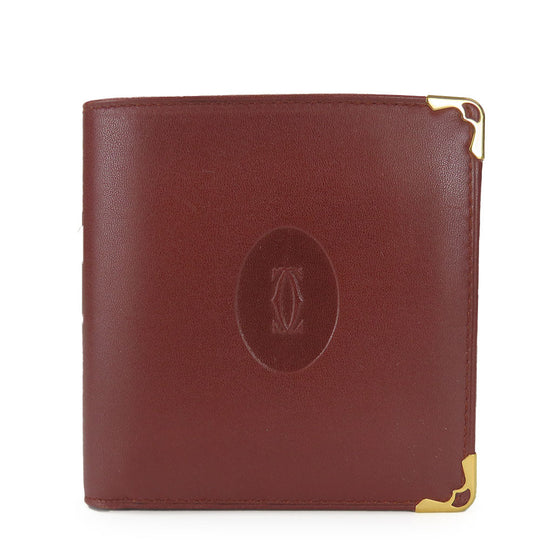CARTIER Bifold Wallet Calfskin Bordeaux Must Line Women Used Authentic