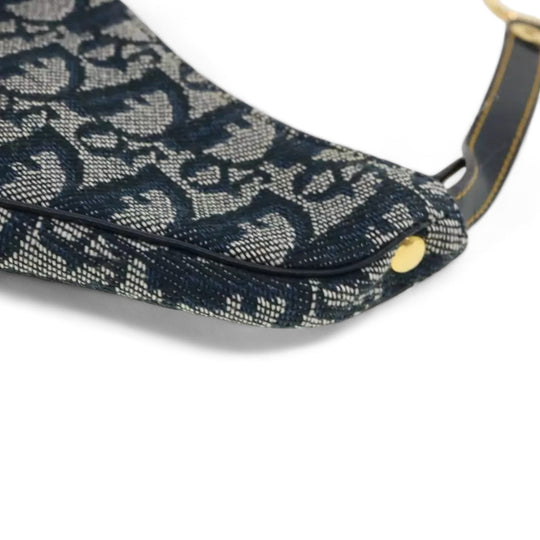 Christian Dior Trotter Canvas Saddle Coin Purse Navy Blue Gold Hardware Women's Handbag