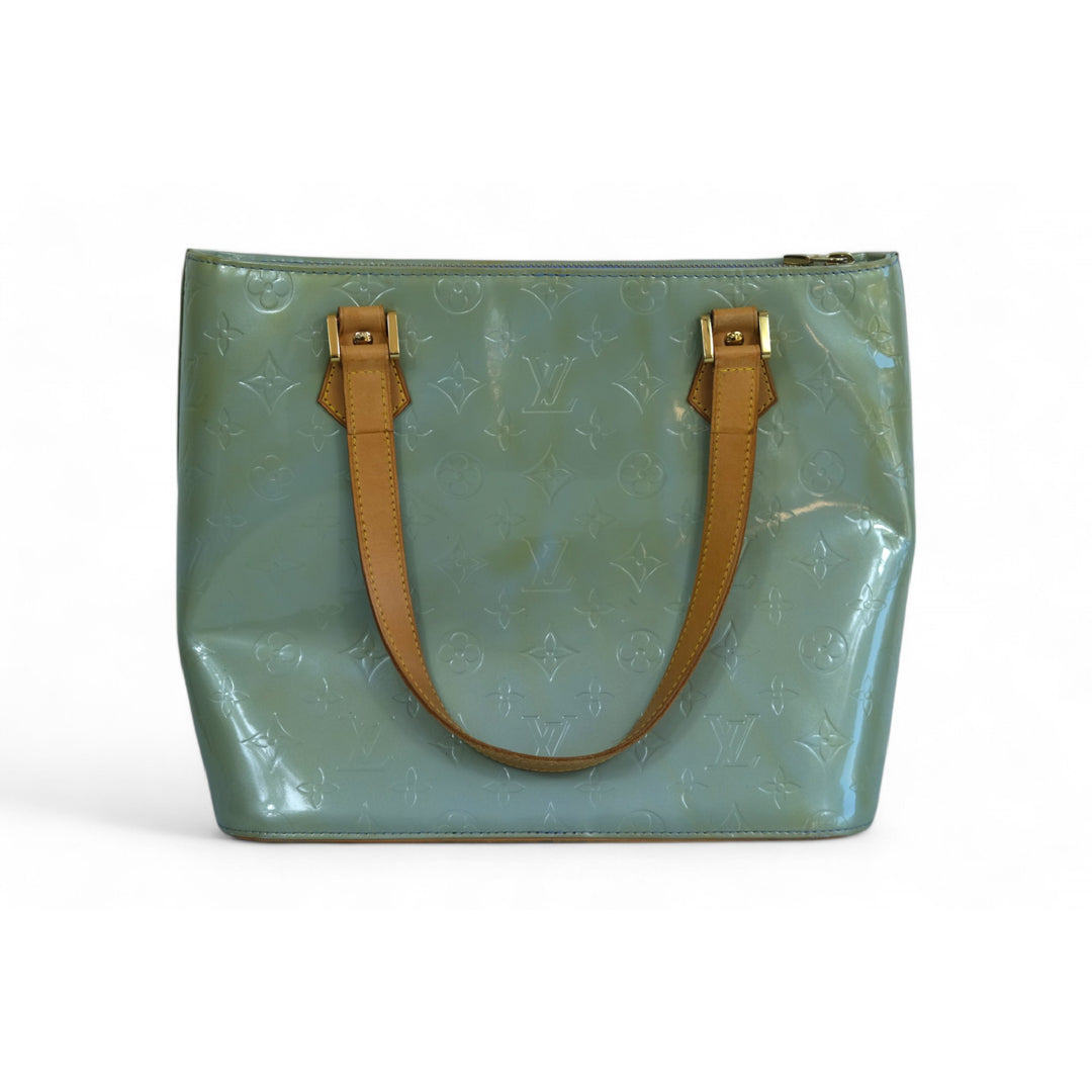 Louis Vuitton Vernis Houston Tote Green Monogram Patent Leather Shoulder Bag Women's Handbag