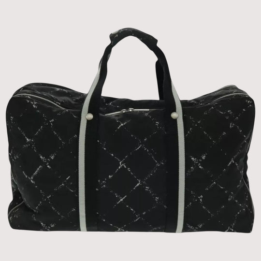 Chanel Travel Line Boston Bag Nylon Black Silver Unisex Large Tote Travel Bag