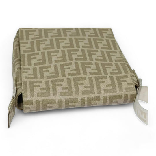 Fendi Zucca Canvas Shoulder Bag Beige Unisex Handbag