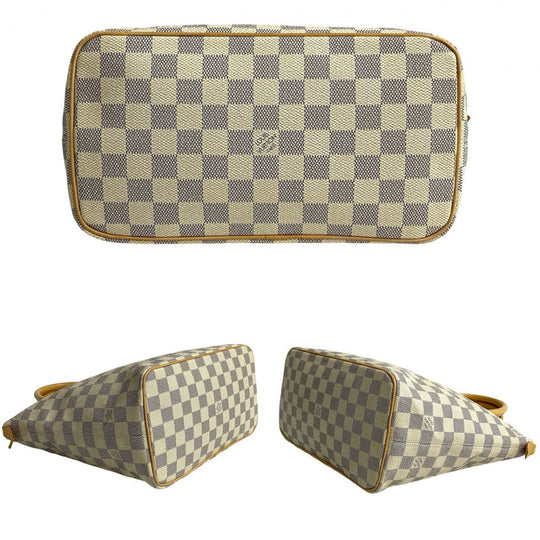 LOUIS VUITTON Handbag leather white Damier Azul Saleya PM