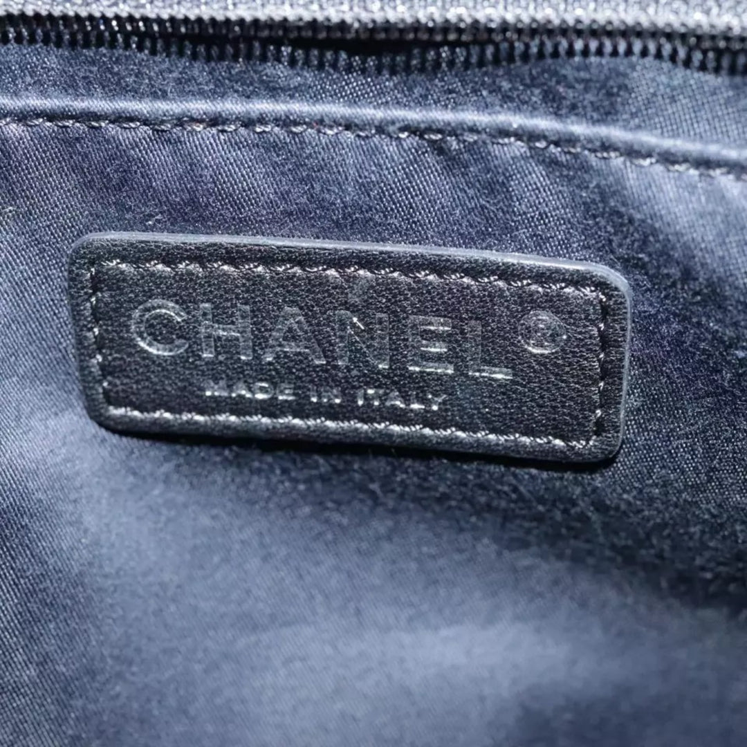 CHANEL Matelasse Chain Shoulder Bag Patent Leather Black Silver CC